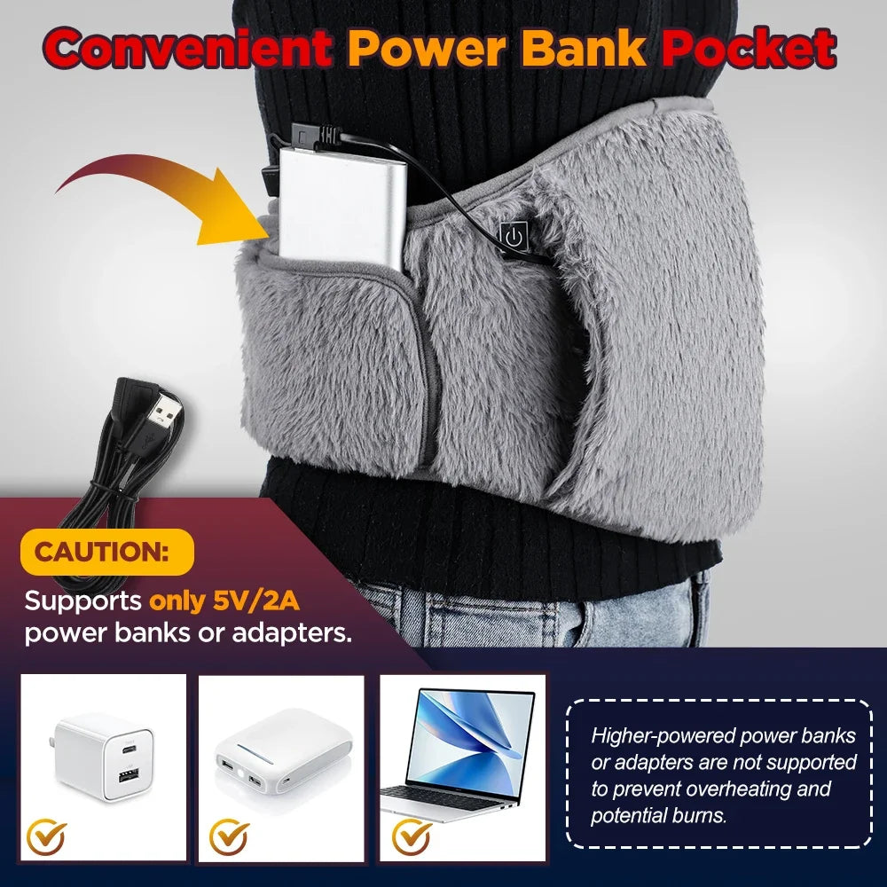 Hand Warmer, Uterus Warming Belt Electric Heated Waist Warmer 3 Levels Cold Protection for Extreme Winters